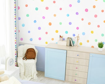 Watercolor Rainbow Polka Dot Decals - Nursery Wall Decor, Kids Room Art, Removable, Reusable Fabric Wall Stickers