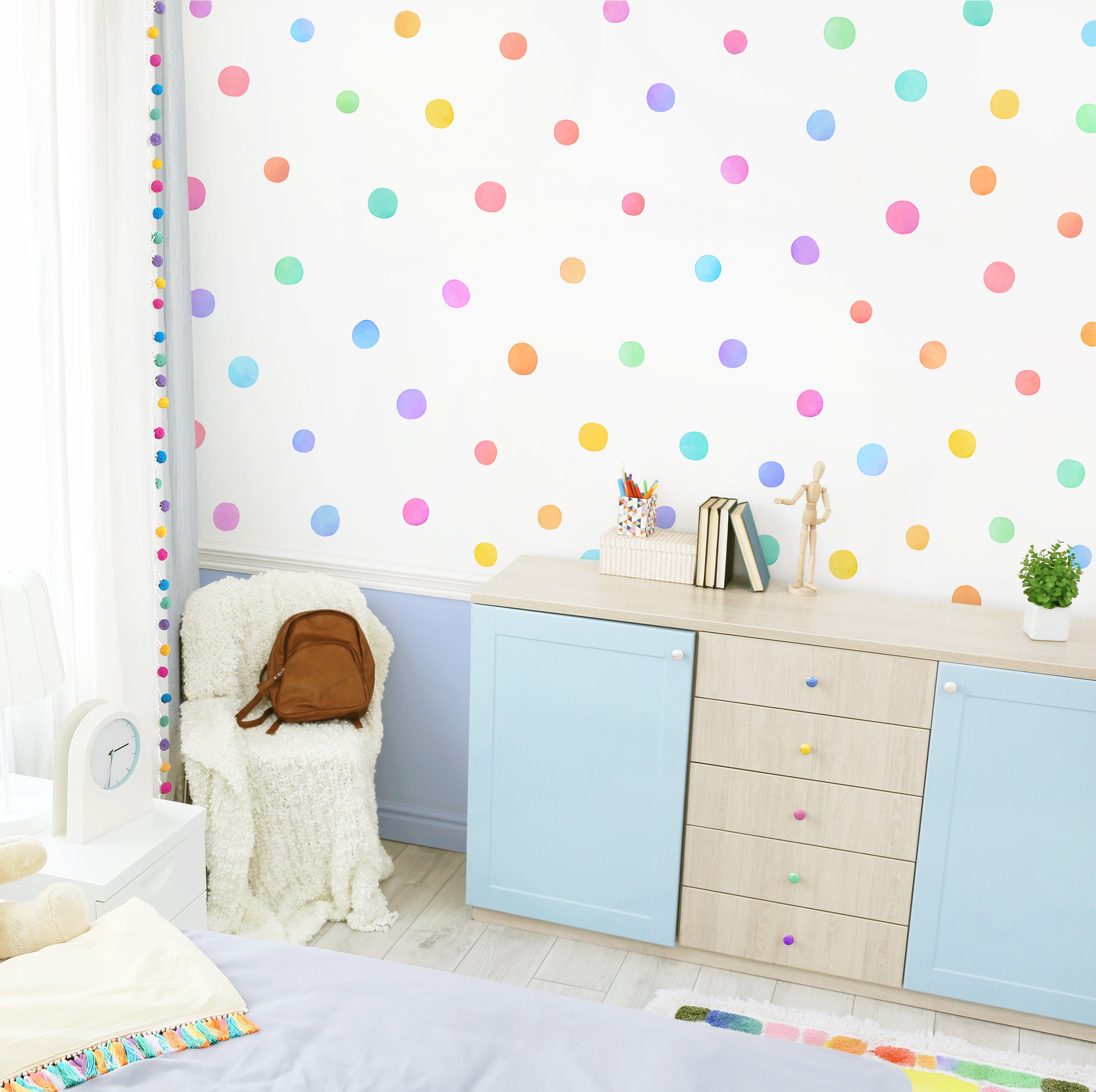 Watercolor Rainbow Polka Dot Decals - Nursery Wall Decor, Kids Room Art ...