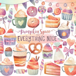 Aquarell Clipart - Süßigkeiten & Leckerli Herbst Themen Clipart, Herbst Clipart, Herbst Clipart, Urlaub Clipart, Candy Digital Clipart Download