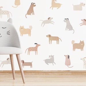 Stickers muraux chien - décoration de chambre d'enfant, art mural chiot aquarelle, cadeau pour amoureux des chiens, stickers muraux amovibles et réutilisables pour chambre d'enfant