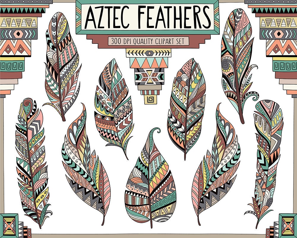 Aztec Tribal Feathers Clipart Patterned Feather Clipart Etsy