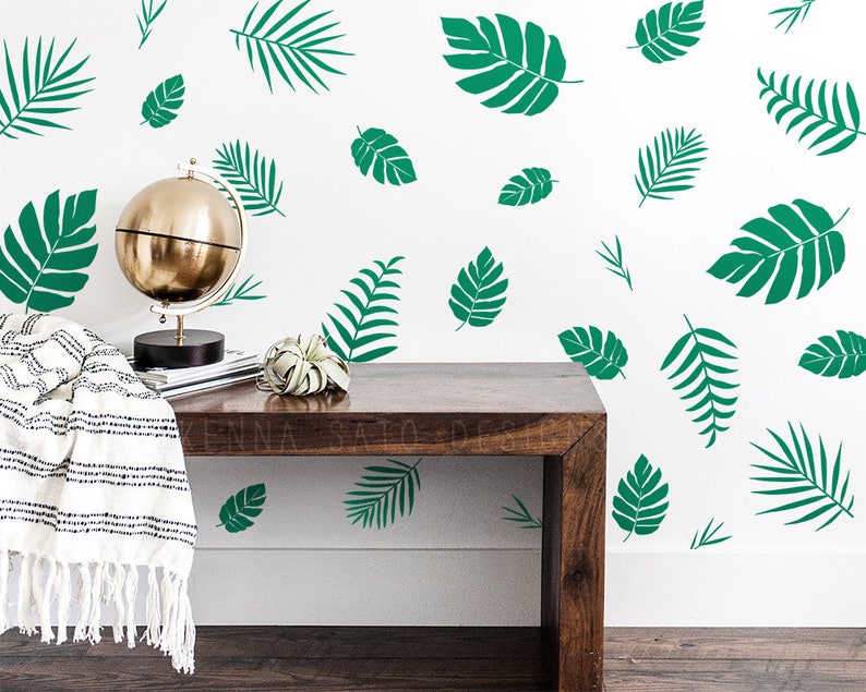 Jungle Nursery Decals Palm Leaf Wall Decals Tropical Wall Etsy