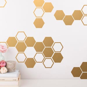 Gold Honeycomb Wall Decals - Hexagon Vinyl Wall Decals, Geometric Wall Decals, Honey Comb Vinyl, Gold Wall Decor for Gifts and More!