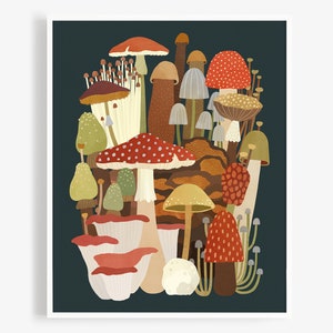 Mushroom Art Print - Botanical Mushroom Illustration, Nursery Wall Art, Woodland Wall Decor