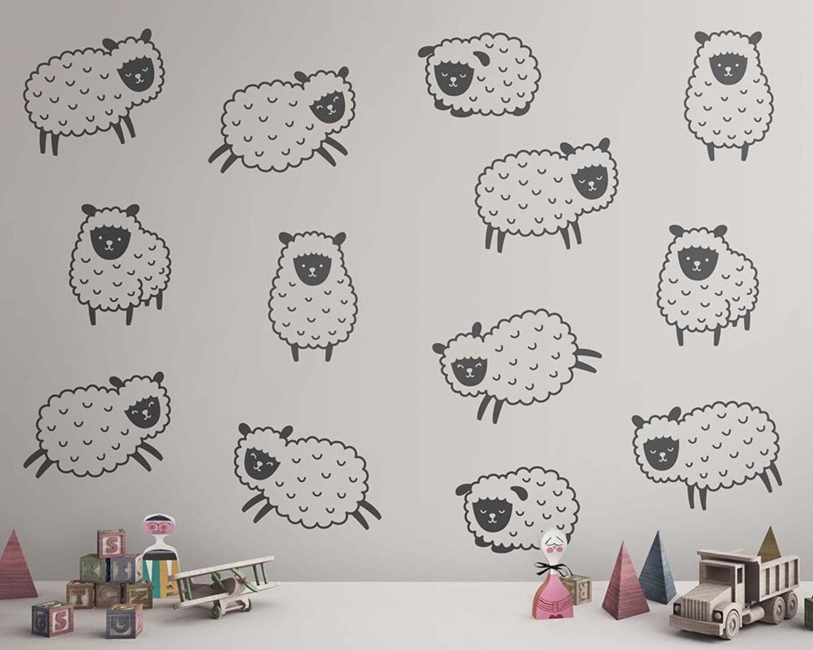 Sheep Wall Decals Nursery Decals Animal Decals Cute Etsy