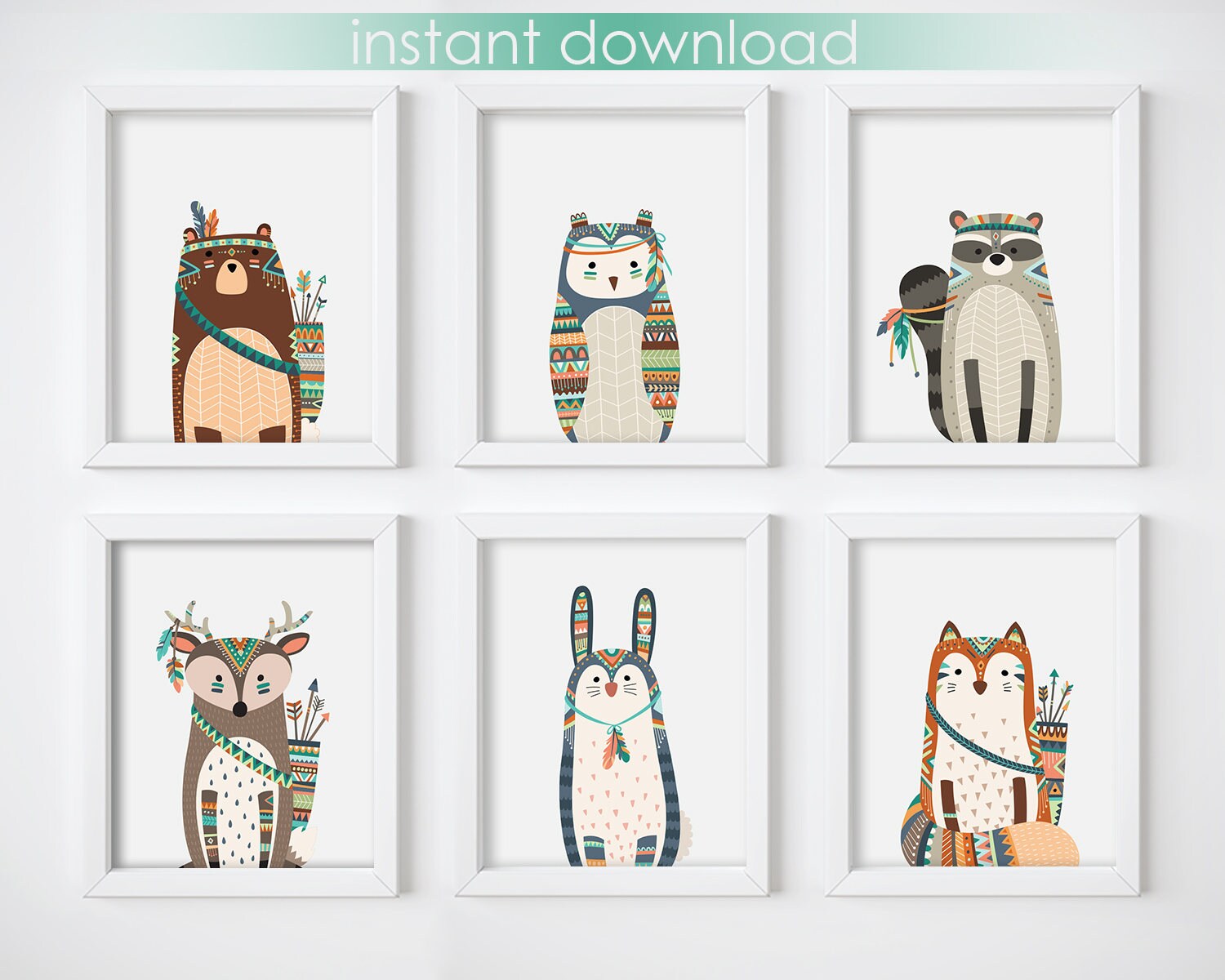 Wall Art Print Tribal Animals Digital Print Nursery Print | Etsy
