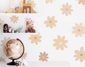 Beige Daisy Wall Decals - Reusable and Removable Flower Wall Stickers, Daisy Decals, Nursery Decor
