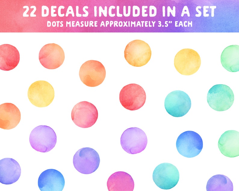 Watercolor Rainbow Polka Dot Decals Removable, Reusable Wall Stickers Nursery Decor, Kids Room Wall Art image 2