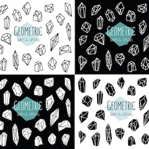 Geometric Shapes and Crystals Clipart - 50 Black & White PNG, JPG, and Vector Files - Unique, Trendy Clip Art Set