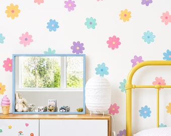Daisy Wall Decals | Reusable & Removable Fabric Decals | Floral Wall Stickers, Girl Room Flower Decals | Nursery Wall Art | Daisy Wall Decor