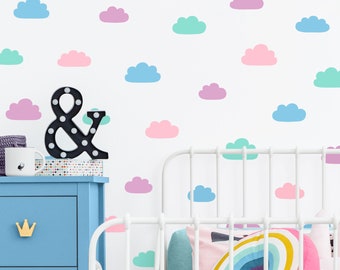 Calcomanías de pared de nubes - calcomanías de pared de vinilo, calcomanías de nubes de 4 colores, calcomanías de pared de guardería, pegatinas de pared, calcomanías de dormitorio para niños, decoración de pared de habitación para niños
