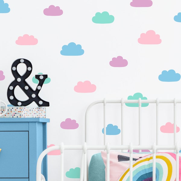 Cloud Wall Decals - Vinyl Wall Decals, 4-Color Cloud Decals, Nursery Wall Decals, Wall Stickers, Kids Bedroom Decals, Kids Room Wall Decor