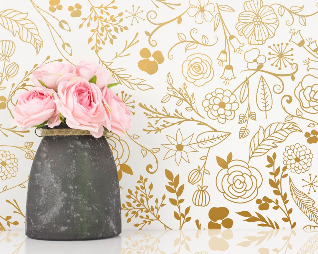 Botanical Wall Decals - Modern Vinyl Decal Set, Flower Blossoms, Leaf ...