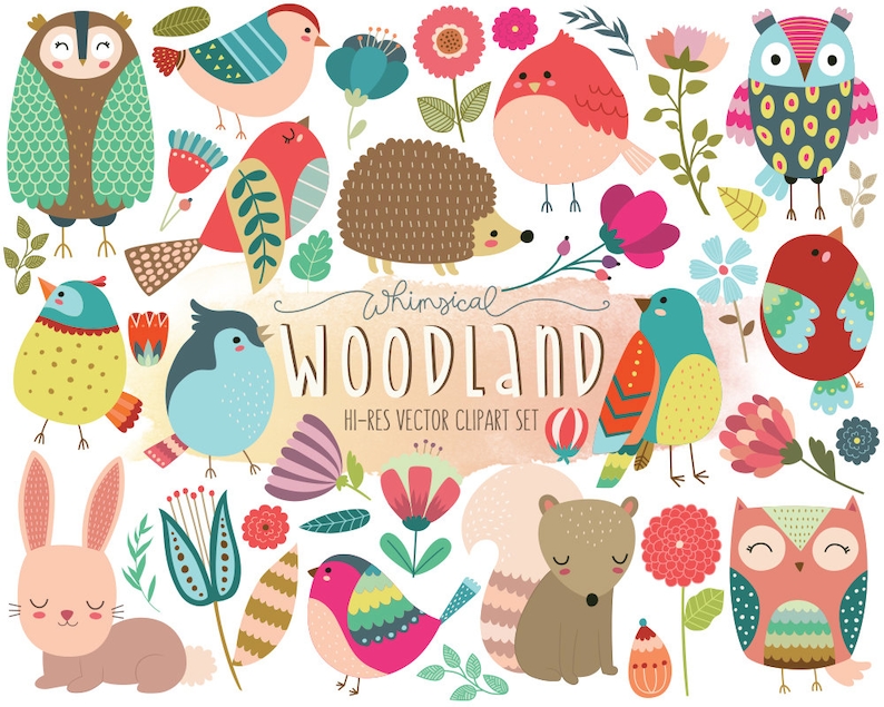 Woodland Clipart Cute Forest Animal Clip Art Set of 40 image 1