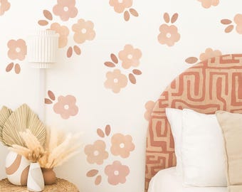 Daisy Wall Decals - Floral Wall Stickers, Beige Nursery Decor, Kids Room Wall Art, Reusable and Removable Wall Decals