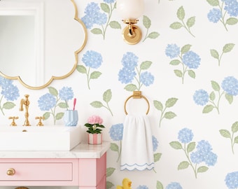 Hydrangea Wall Decals - Blue Floral Nursery Decor, Flower Wall Art, Botanical Wall Decals, Reusable and Removable Flower Wall Stickers