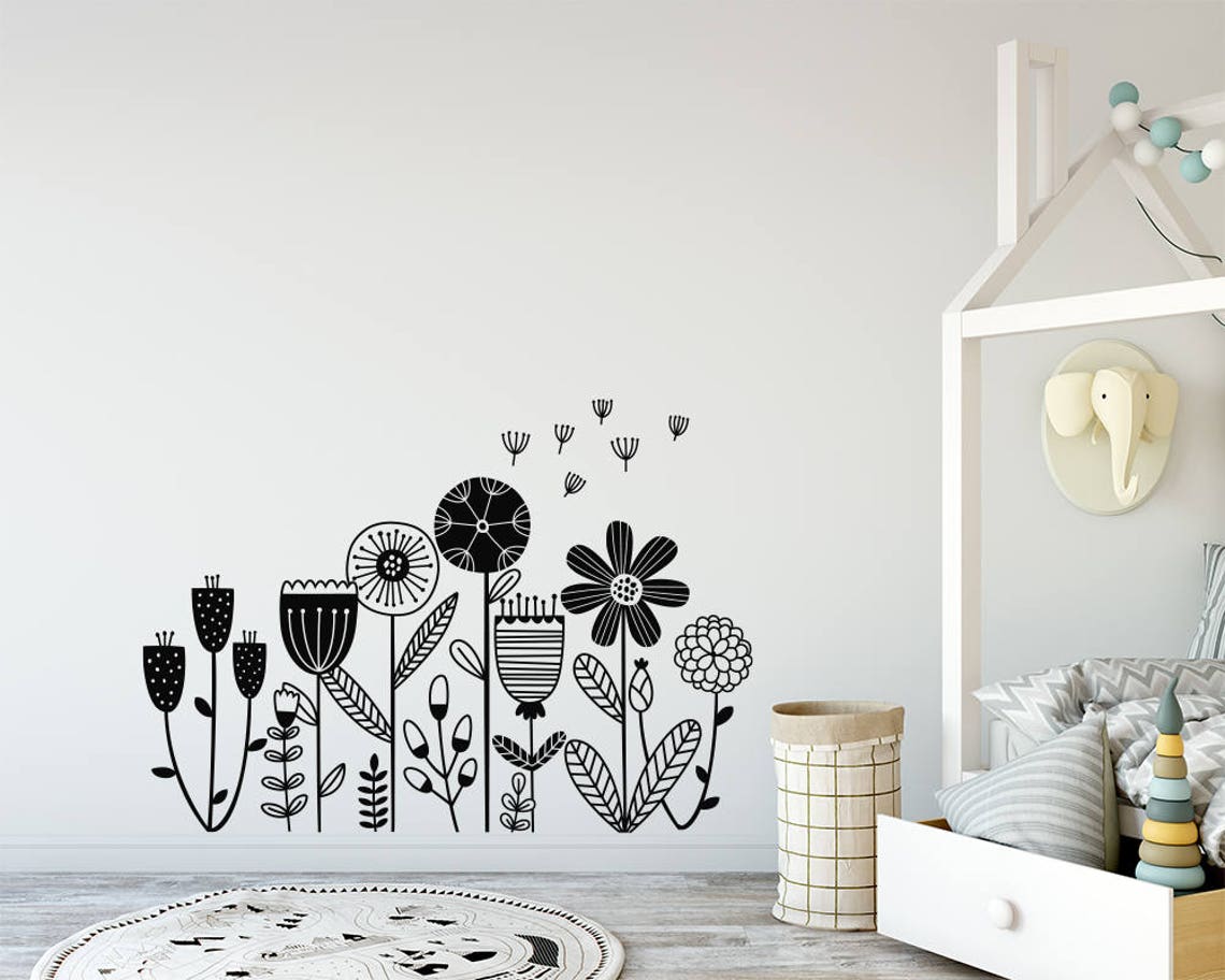 Flower Garden Wall Decal Flower Decals Dandelion Decal Etsy