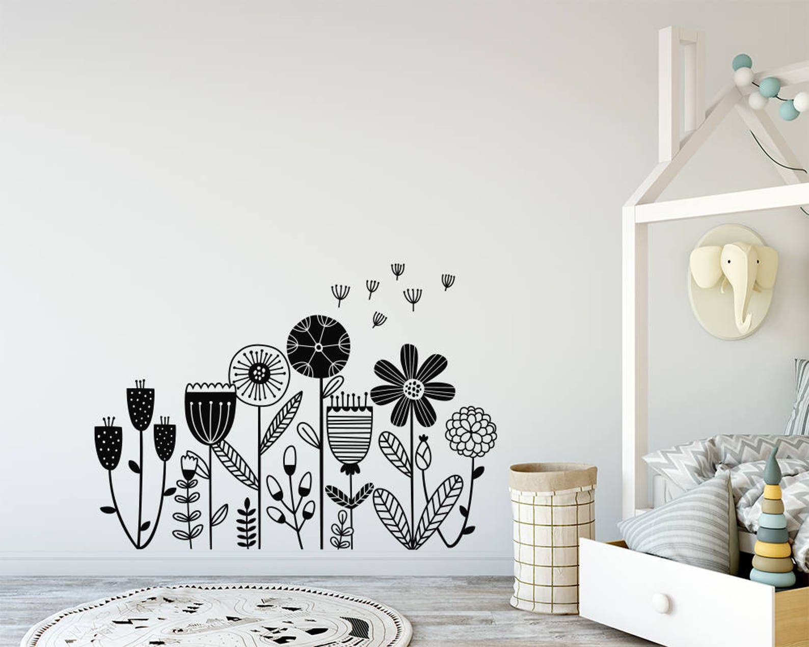 Flower Garden Wall Decal Flower Decals Dandelion Decal Etsy