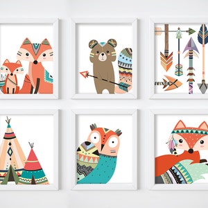 Wall Art Print Tribal Animals Digital Print, Nursery Print, Printable Wall Art, Digital Download, Woodland Animals Art Print image 2