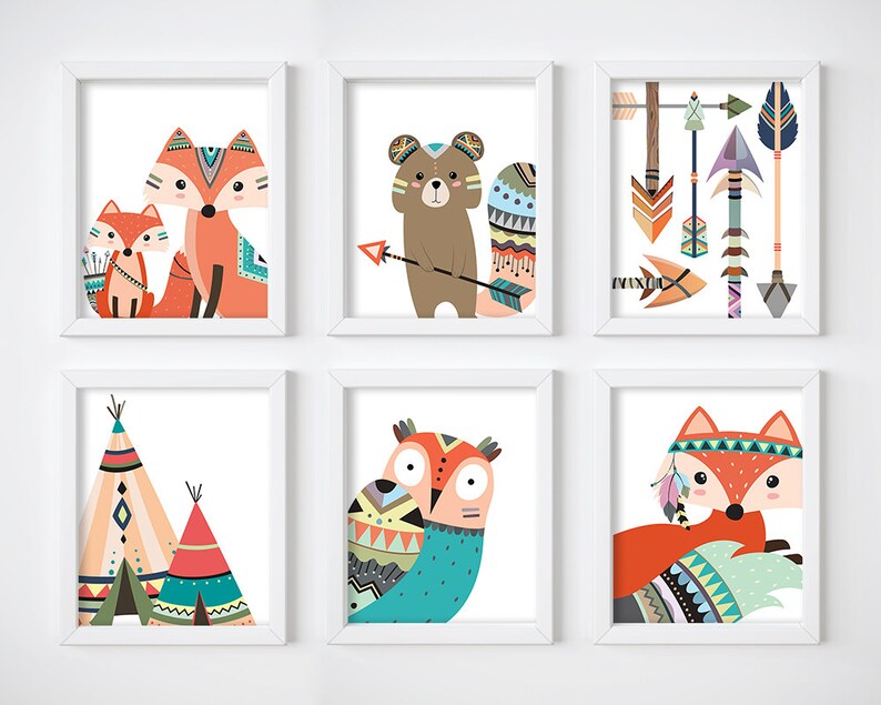 Wall Art Print Tribal Animals Digital Print, Nursery Print, Printable Wall Art, Digital Download, Woodland Animals Art Print image 2