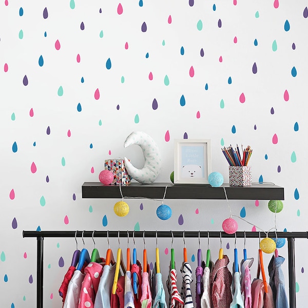 Raindrop Wall Decals - Vinyl Wall Decals, 4-Color Raindrop Decals, Rain Wall Decals, Wall Stickers, Kids Bedroom Decals, Nursery Decals