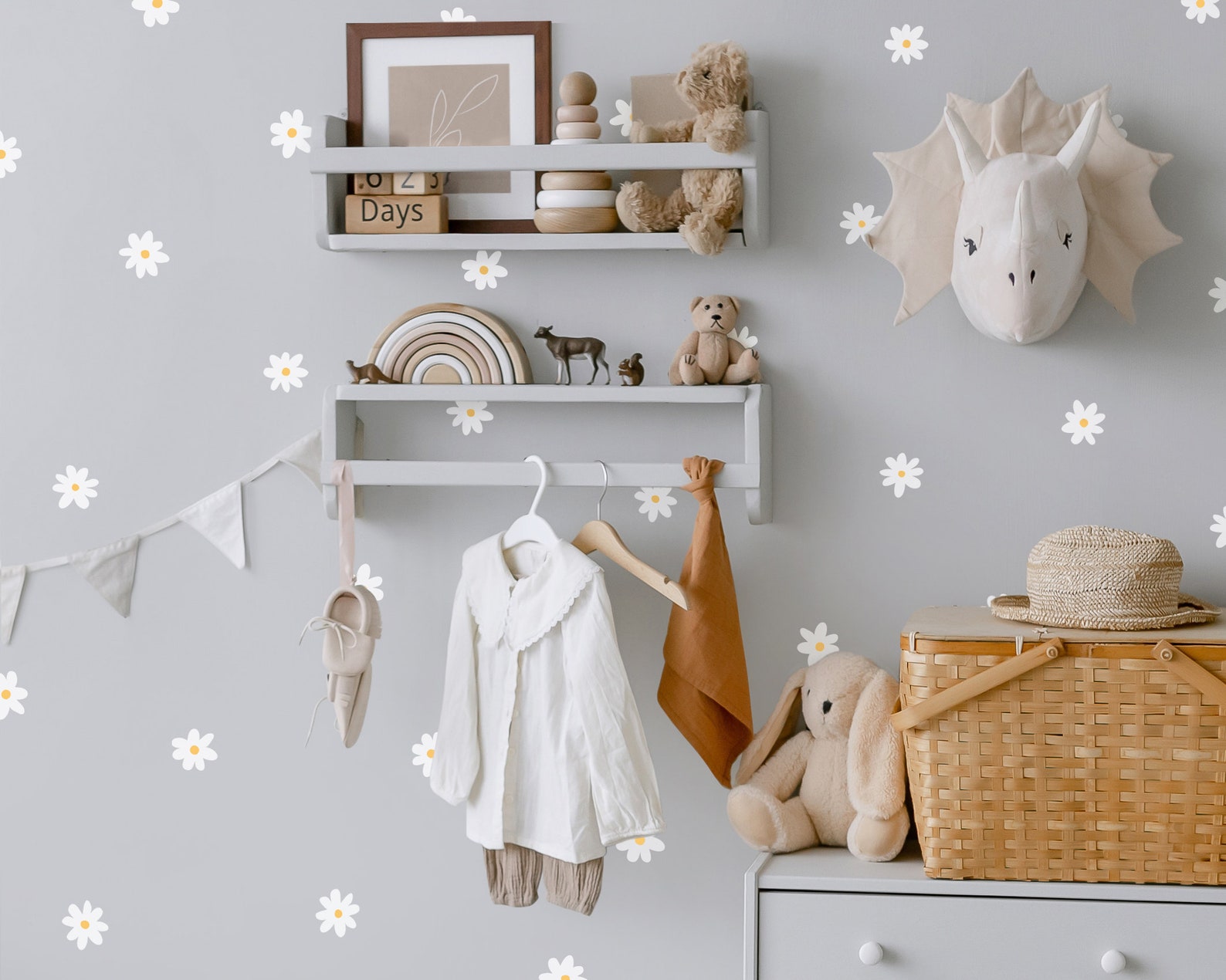 Daisy Wall Decals - Small Flower Wall Stickers, Nursery Decor, Kids ...