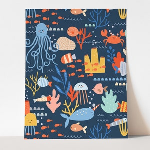 Ocean Animals Art Print - Digital Wall Art Print, Nursery Decor, Printable Playroom Wall Art, Kids Room Wall Decor