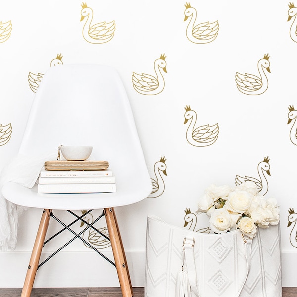 Swan Wall Decals - Nursery Decals, Wall Decor, Animal Decals, Kids Room Decor, Crown Decals, Wall Stickers, Baby Room, Nursery Wall Art