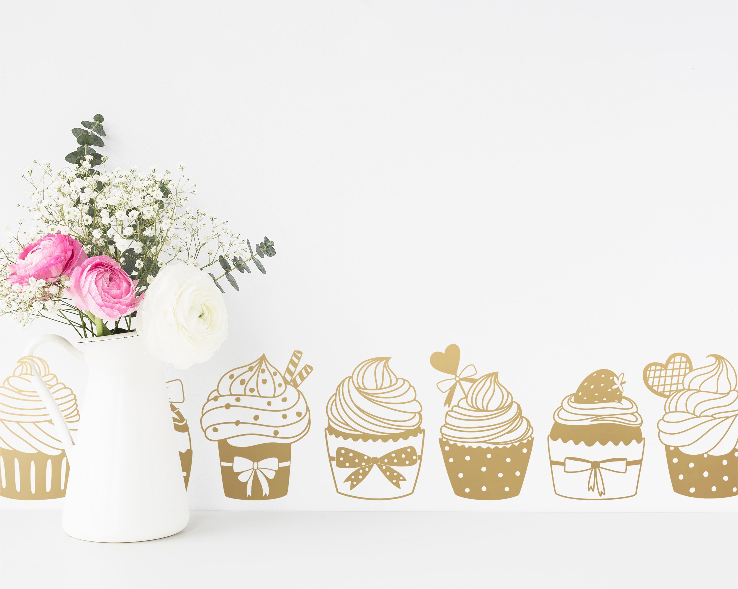 Cupcake Wandaufkleber - Bäckerei Dekor, Wandsticker für Mädchen Schlafzimmer, Abnehmbare Aufkleber für Kinderzimmer