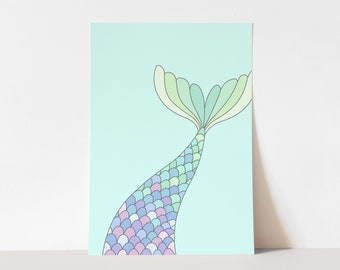 Mermaid Tail Art Print - Digital Wall Art Print, Nursery Decor, Printable Playroom Wall Art, Kids Room Wall Decor