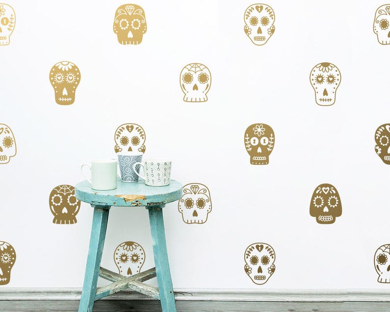 Sugar Skull Decals Halloween Decor, Wall Decals, Wall Decor, Skull Decal, Sugar Skull, Vinyl Decals, Nursery Decor, Wall Stickers image 1