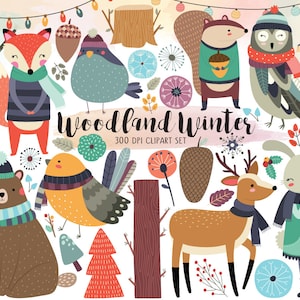 Clipart de inverno da floresta - clipart de floresta, clipart de inverno, clipart de outono, clipart de Natal, clipart digital, download instantâneo de clipart