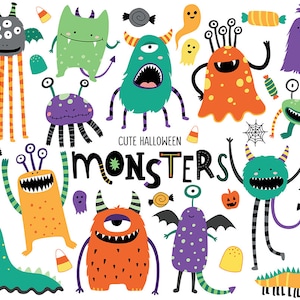 Halloween Monsters Clipart - Cute Halloween Clip Art, Monster Clipart, Holiday Clipart Digital Download, Commercial Use Clipart