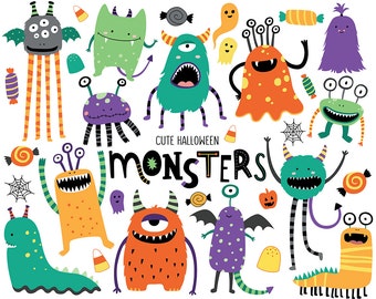 Halloween Monsters Clipart - Cute Halloween Clip Art, Monster Clipart, Holiday Clipart Digital Download, Commercial Use Clipart