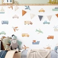 Car, Airplane, and Ship Wall Decals - Nursery Decor, Watercolor Wall Art, Kids Room Decal, Reusable and Removable Wall Stickers