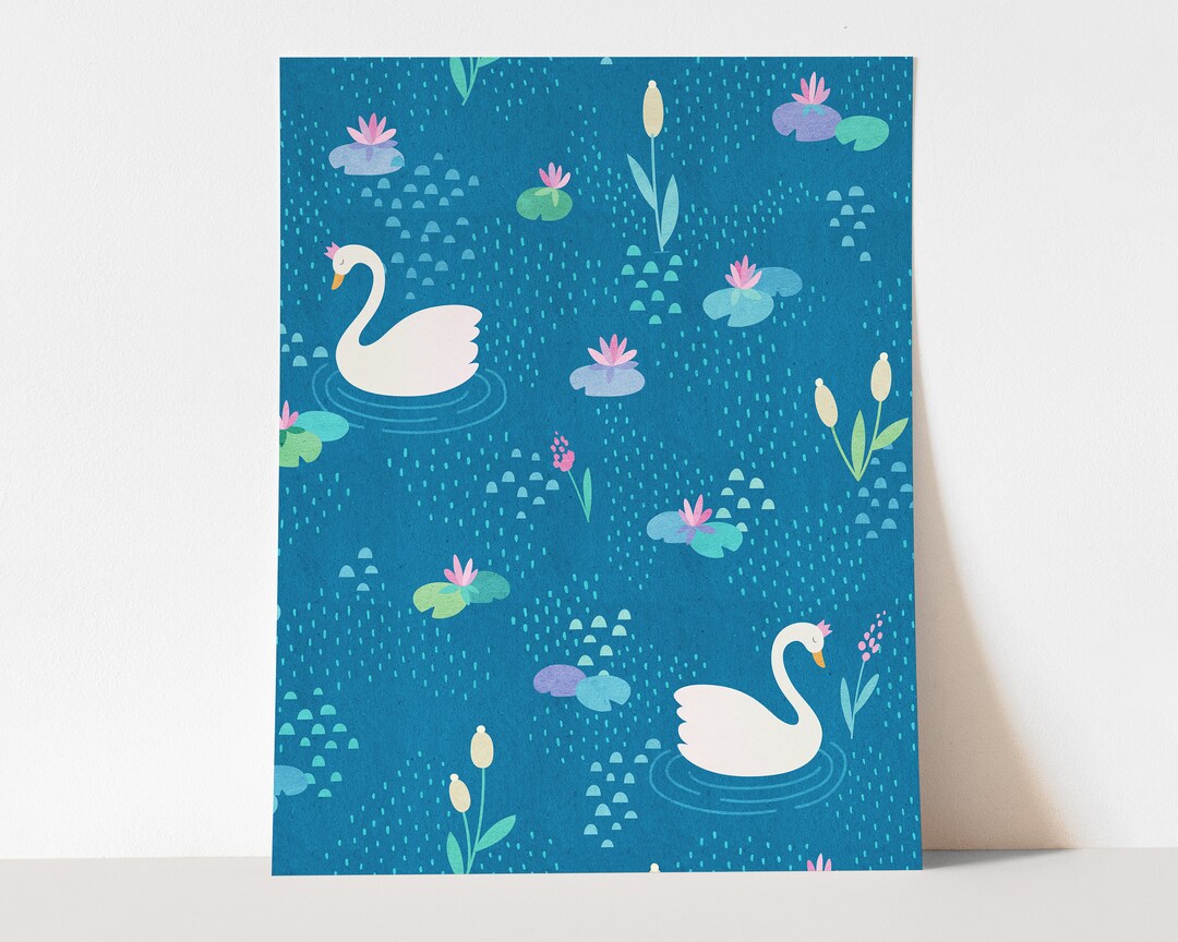 Swan Wall Art Print - Digital Nursery Print, Animal Wall Art, Kids Room ...
