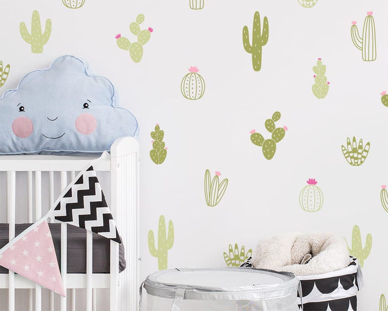 Cactus Wall Decals Multicolor Vinyl Wall Decals, Nursery Wall Decals, Nursery Wall Stickers, Kids Room Decals, Cute Colorful Cacti Decals image 3