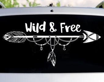 Wild and Free Arrow Car Decal - Car Decals, Window Decal, Car Sticker, Adventure Decal, Wanderlust Decal, Boho Window Sticker, Gift for Her