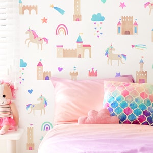 Unicorn Wall Decals - Nursery Decor, Watercolor Wall Art, Kids Room Decal, Reusable and Removable Wall Stickers