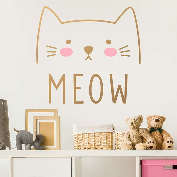 Cat Wall Decal - Cute Cat Decal, Kids Wall Decal, Nursery Decal, Removable Wall Sticker, Vinyl Decal