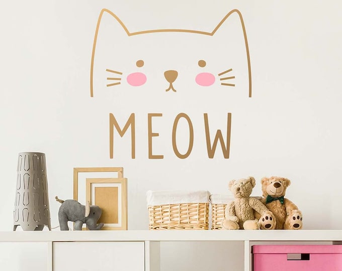 Cat Wall Decal - Cute Cat Decal, Kids Wall Decal, Nursery Decal, Removable Wall Sticker, Vinyl Decal