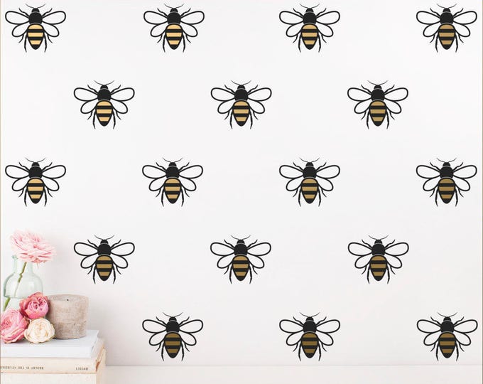 Bee Wall Decals, 2-Color Honey Bee Decals, Gold Bee Wall Decals, Honey Bee Wall Stickers, Modern Wall Decals