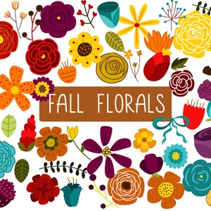 Vintage/Retro Autumn Floral Design Elements Clip Art - Set of 52 300 DPI PNG, JPG and Vector Files Digital Download