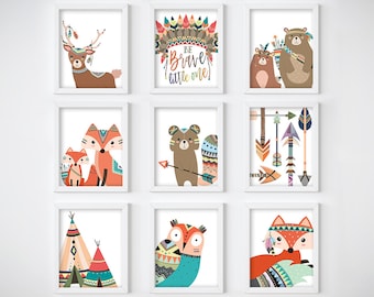 Wall Art Print - Tribal Animals Digital Print, Nursery Print, Printable Wall Art, Digital Download, Woodland Animals Art Print