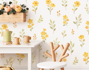 Flower Wall Decals - Floral Nursery Decor, Watercolor Flower Wall Stickers, Daisy Wall Decal, Reusable and Removable Wall Decals