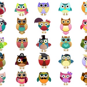 Personnages de chouette Clip Art - lot de 25 à la main tiré 300 DPI JPG, PNG et Vector Files - enfant, enseignant, Adorable Clipart Digital Download