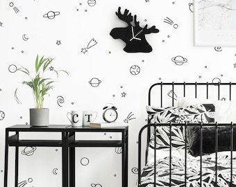 Space Wall Decals - Outer Space Nursery Decor, Moon and Stars Wall Stickers, Kids Room Wall Art, Celestial Wall Decor, Astronomy Gift