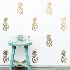 Pineapple Wall Decals - Detailed Vinyl Wall Decals, Unique Pineapple Decor, Gold Decals, Silver Decals, Metallic Wall Decor, Unique Gifts