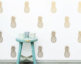 Pineapple Wall Decals - Detailed Vinyl Wall Decals, Unique Pineapple Decor, Gold Decals, Silver Decals, Metallic Wall Decor, Unique Gifts