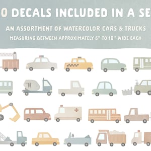 Car and Truck Wall Decals Nursery Decor, Watercolor Wall Art, Construction Truck Kids Room Decal, Reusable and Removable Wall Stickers image 2